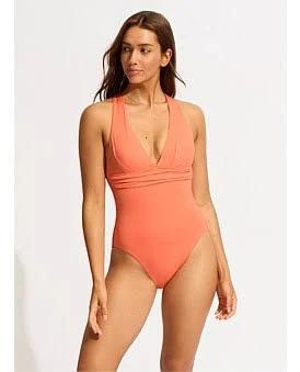 David Jones Seafolly Collective Cross Back One Piece in Melon, Size 12 AU