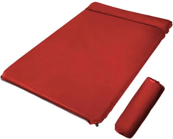 Bargene Double Self Inflating Suede Mattress Mat Sleeping Pad Air Bed Camping Hiking - Red