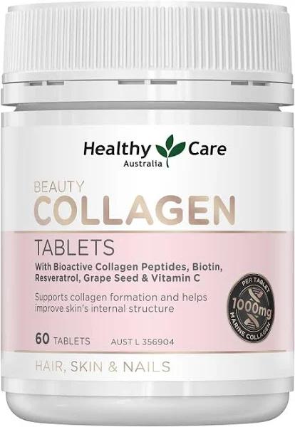 Beauty Collagen - 60 Tablets | With Bioactive Collagen Peptides, Biotin, Resveratrol, Grapeseed And Vitamin C