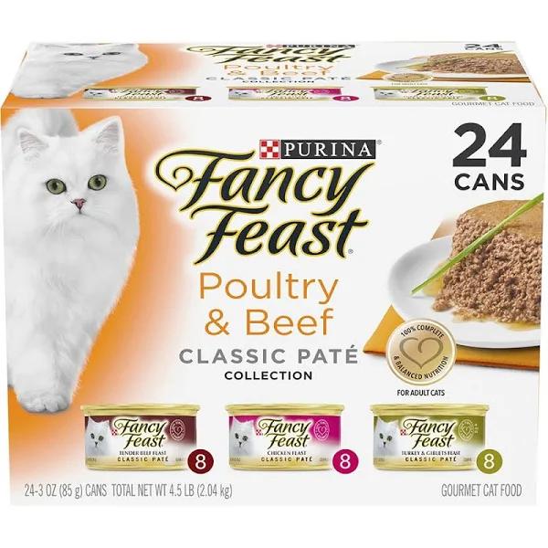 Fancy Feast Poultry & Beef Classic Pate Collection Wet Cat Food 24 x 85g