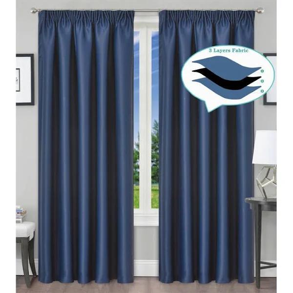 Pencil Pleat Blackout Curtain - 213cm Drop (1 Panel) 240x230cm / Dark Blue