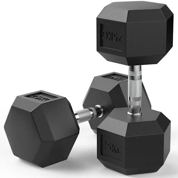 25kg Reeplex Rubber Hex Dumbbell Pair