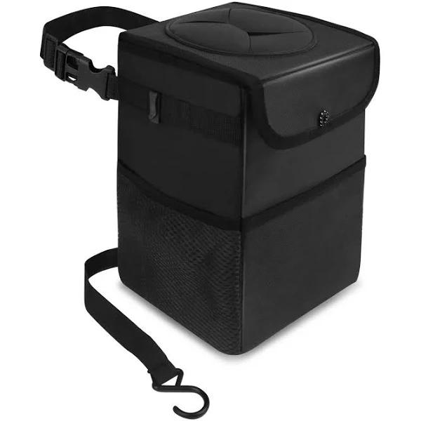 Car Trash Bag Automotive Garbage Can with Lid Foldable Vehicle Trash Bin Container For Car with Storage Pockets Waterproof & Leak-proof Black