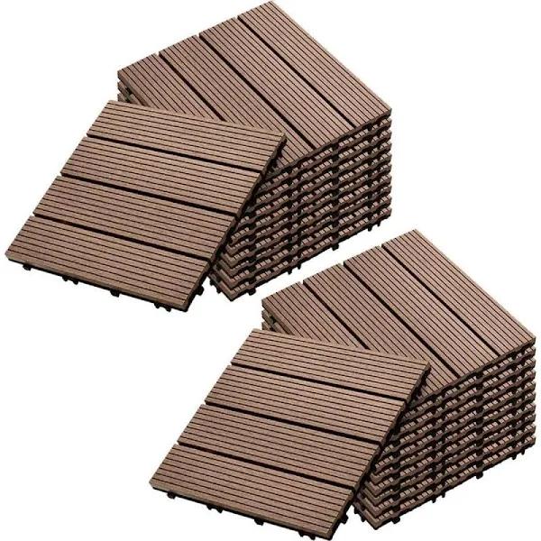 SOGA 2x 11 Pcs Light Chocolate DIY Wooden Composite Decking Tiles Garden Outdoor Backyard Flooring