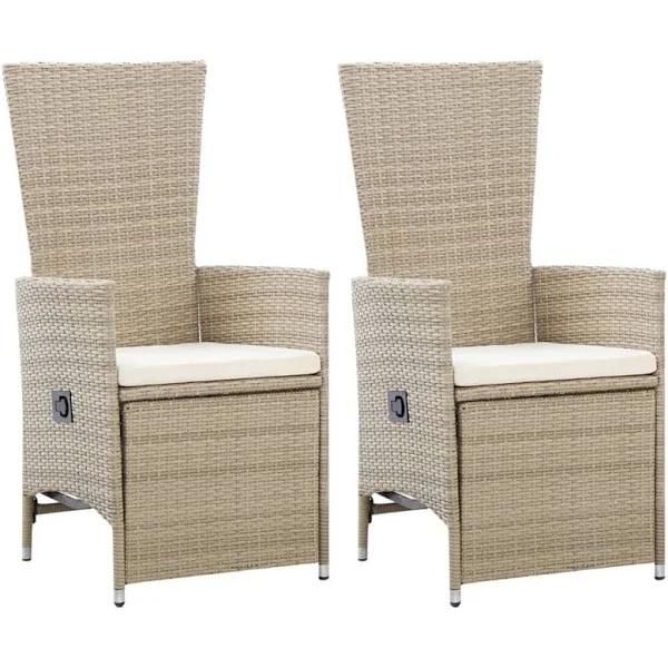 vidaXL Reclining Garden Chairs 2 Pcs with Cushions Poly Rattan Beige