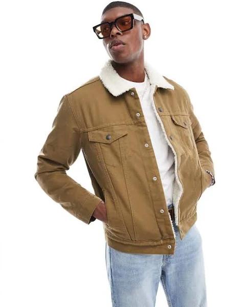 Levi's Type 3 Sherpa Canvas Trucker Jacket in tan-Brown