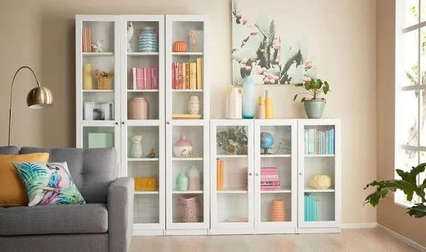 Kobi Small Wide Bookcase with Glass Doors