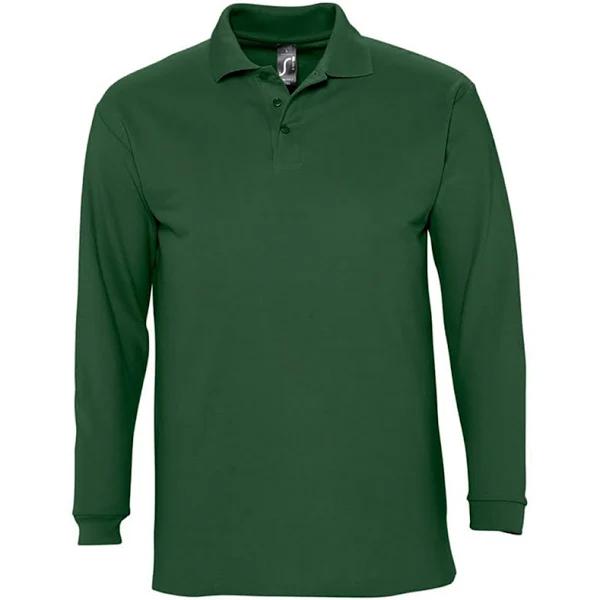 SOLS Mens Winter II Long Sleeve Pique Cotton Polo Shirt (Golf Green) (XXL)