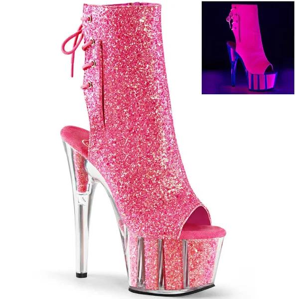 Pleaser ADORE-1018G Neon Pink Glitter/Neon Pink Glitter Size 10