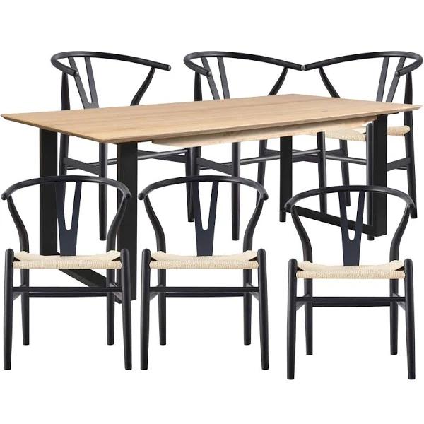 Aconite 7pc 180cm Dining Table Set 6 Wishbone Chair Solid Messmate Timber Wood