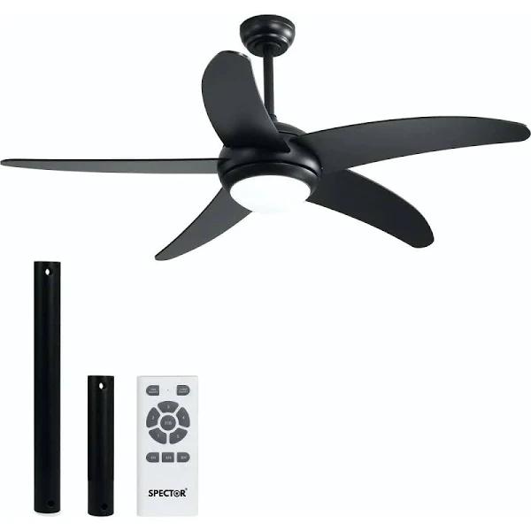 Spector 52'' Ceiling Fan Led Light DC Motor Remote Control 5 Speed Wooden Blade FAN1006-BK