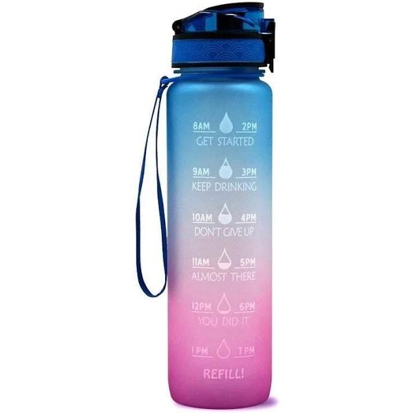 1L Leakproof Drinking Water Bottle Outdoor Bpa Free With Time Marker Sport - Blue and Pink - AfterPay & zipPay Available