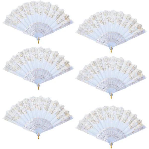 ASAH Home 6pce White Glitter Hand Fan Beautiful Colour Butterfly Design Fold Out Party