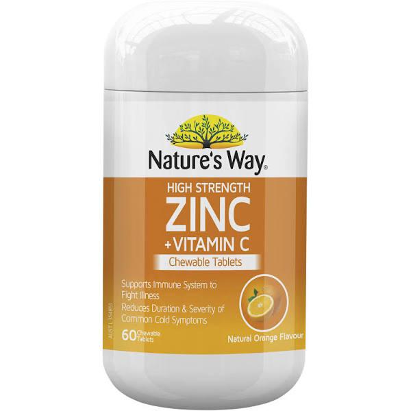 Nature's Way High Strength Zinc + Vitamin C 60 Chewable Tablets