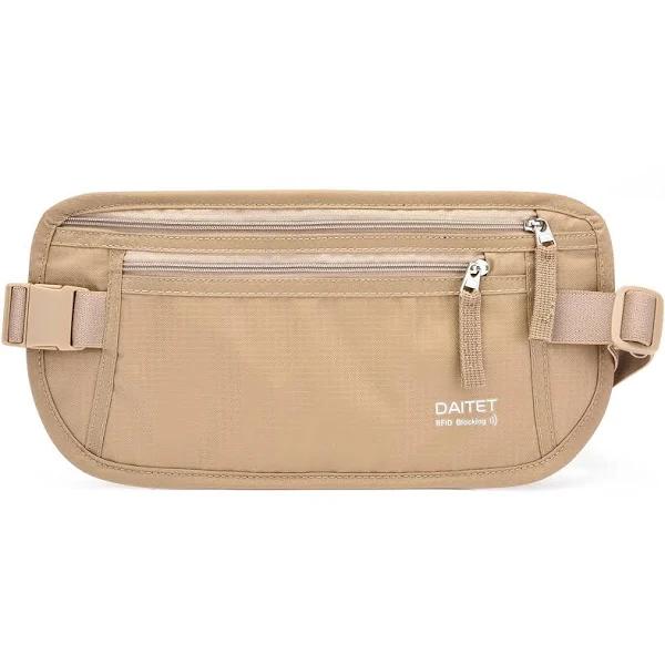 DAITET Money Belt - Passport Holder Secure Hidden Travel Wallet with RFID Blocking, Undercover Fanny Pack (Beige)