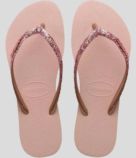 Havaianas Slim Metal Logo Glitter II Thong - Ballet Rose