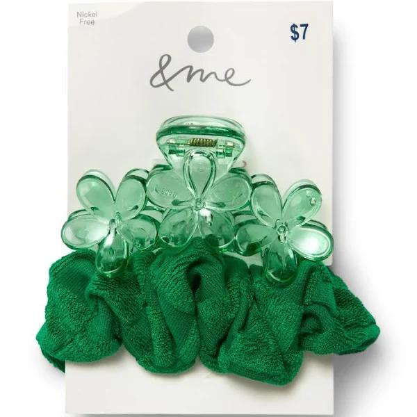 &me Women's Claw Clip & Scrunchie Set - Green