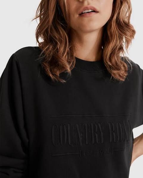 Country Road Women's Verified Australian Heritage Sweat Top Black in Size 2XS | 100% Cotton