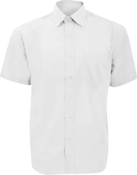 Russell Collection Mens Short Sleeve Poly-Cotton Easy Care Poplin Shirt White Mens Shirt