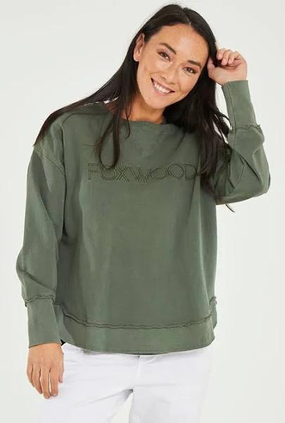 Foxwood - Womens Jumpers - Washed Simplified Crew Khaki