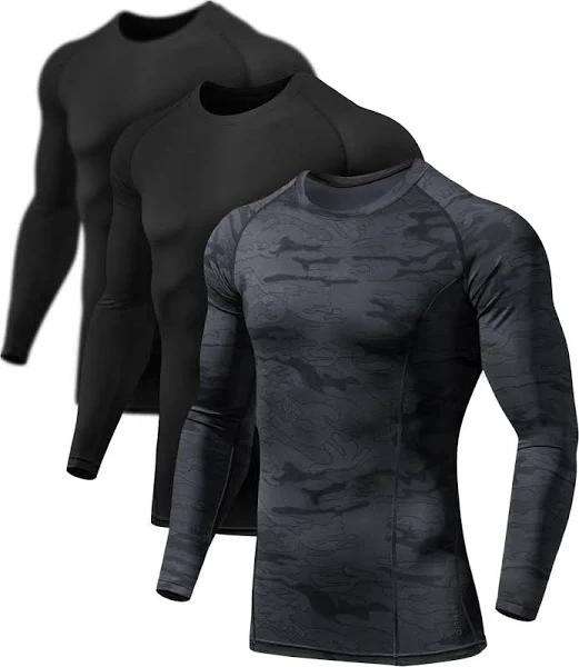 ATHLIO Men's (Pack of 3) Cool Dry Compression Long Sleeve Baselayer Athletic Sports T-shirts Tops