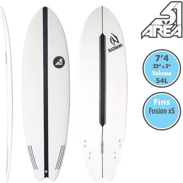 Area51 Pod Fish 6'- 7'4 Surfboard White 7'4