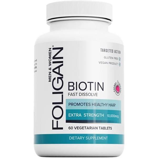 Foligain Foligian - Biotin Fast Dissolve Supplement For Healthier-Looking Hair, 10,000mcg 60 Veg Tablets