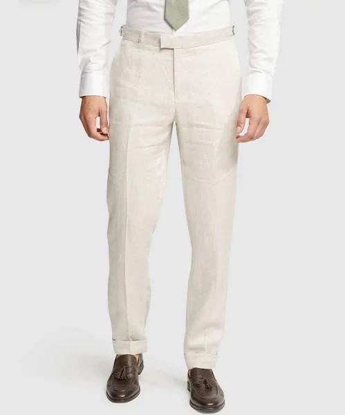 Oxford Folded Cuff Linen Trousers in Natural LT Brown 98