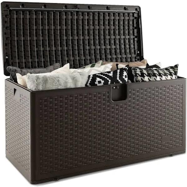 Giantex 378L Patio Deck Box Garden Storage Bench w/Lockable Lid Toy Tool Organiser Outdoor Indoor Brown