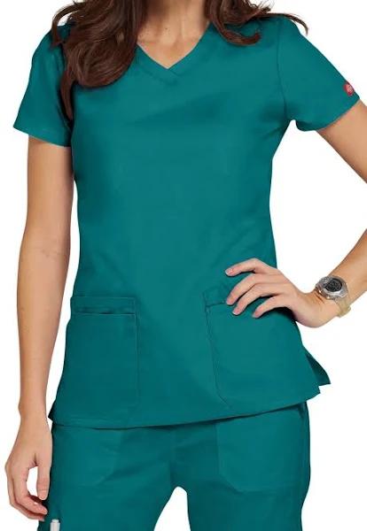 Dickies EDS Signature Scrubs Contemporary Fit V-Neck Top - XS - Teal