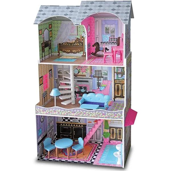 BH Large Wooden Girls Doll House 3 Level Kids Pretend Play Toys Furniture Set Dollhouse