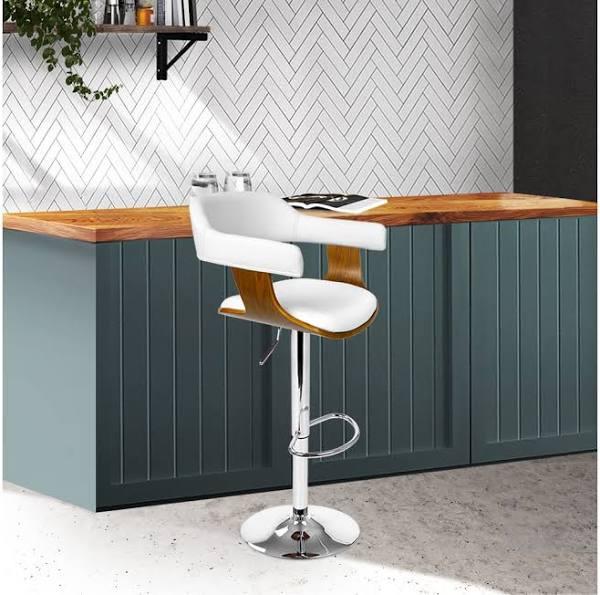 Wooden PU Leather Bar Stool - White and Chrome