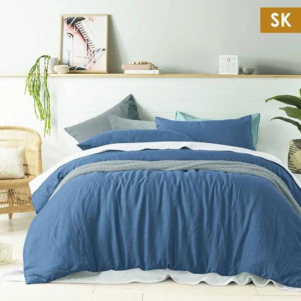 Vintage Design Brilliant Blue 100% Linen Quilt Cover Set Super King