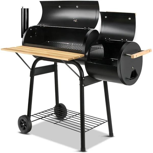 2-in-1 Home Coated Steel Offset BBQ Smoker - Black