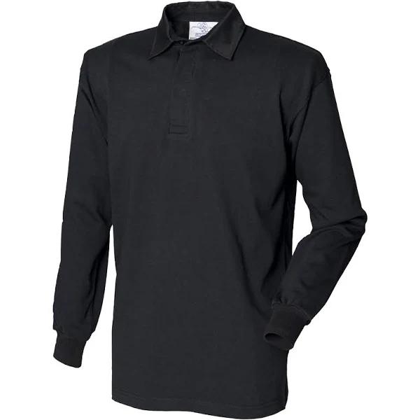 Front Row Long Sleeve Classic Rugby Polo Shirt Black/Black L