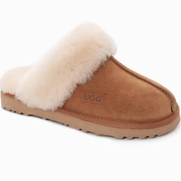 OZWEAR UGG Slippers Premium Australia Sheepskin Unisex Scuffette Suede Chestnut / 42