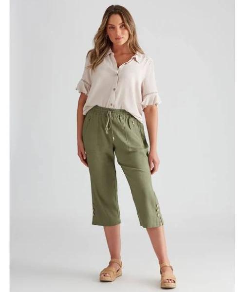 Rockmans Crop Linen Pants - EOFY Sale