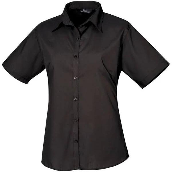 Premier Short Sleeve Poplin Blouse / Plain Work Shirt Black Work Shirt