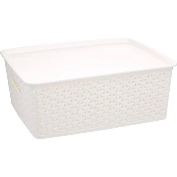 House & Home 11L Plastic Rattan Storage Container - White