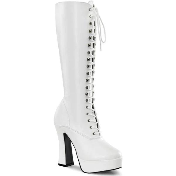 Pleaser ELECTRA-2020 White Vegan Leather Knee High Boots 12