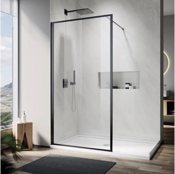 Elegant 1000x1900mm Walk-in Shower Screen Black Frame Fixed Panel 10mm Toughened Glass with 1515x915mm Shower Base