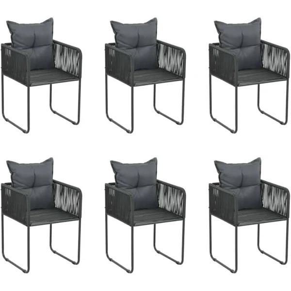 vidaXL Outdoor Chairs 6 Pcs with Pillows Poly Rattan Black