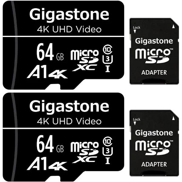 Gigastone 64GB 2-Pack Micro SD Card, 4K UHD Video, Surveillance Security Cam Action Camera Drone Professional, 90MB/s Micro SDXC UHS-I A1 Class 10