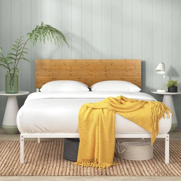 Zinus Figari Bamboo and Metal White Bed Frame - Single, Adjustable Headboard Height