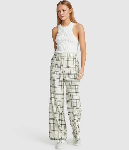 Oxford Lauren Eco Wide Leg Suit Pants in Ivory/Black Brown 12