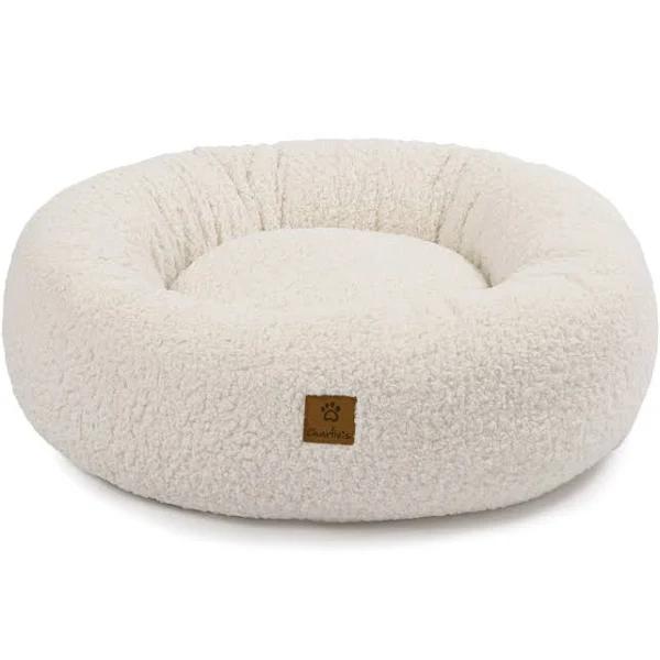 Charlie's Teddy Fleece Round Donut Pet Bed-Cream-Medium