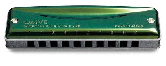 Suzuki Harmonica Olive C20 10 Hole Diatonic Harmonica - Key of BB