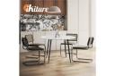 Oikiture 110cm Dining Table Round Wooden Table with Marble Effect Metal Legs White