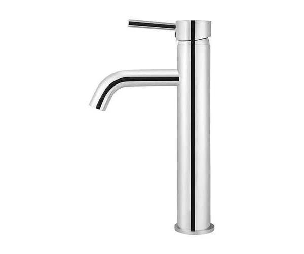 Meir Round Tall Chrome Basin Mixer With Curved Spout