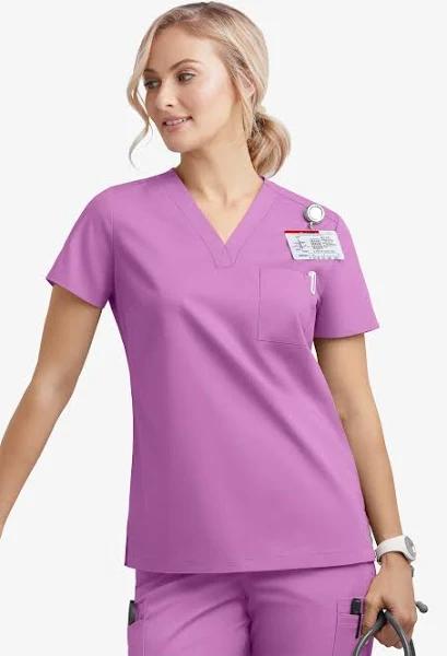 UA Butter-Soft Stretch Women's 1-Pocket V-Neck Tuck-In Scrub Top in Orchid | Size 4x Cotton/polyester/spandex